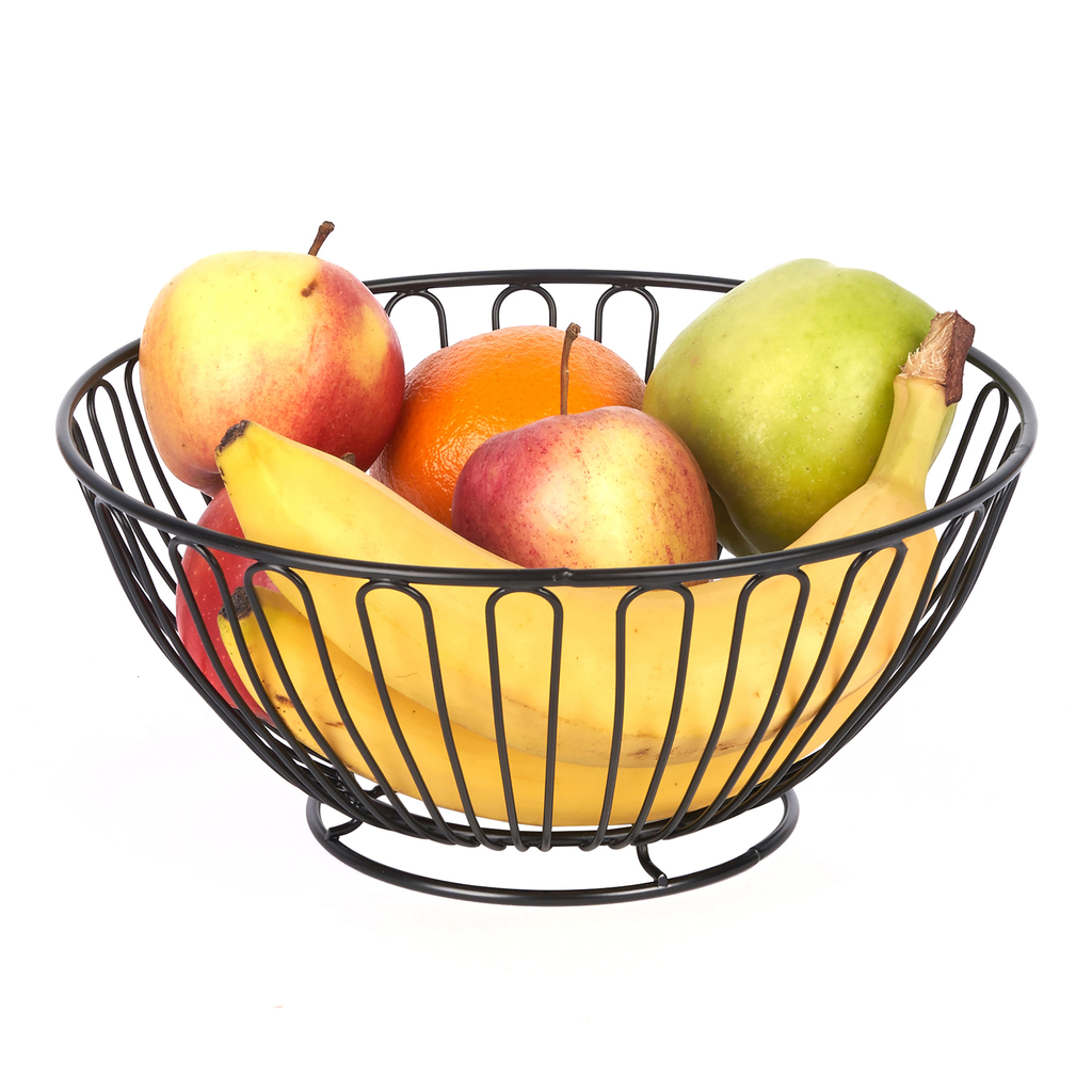 Stalowy koszyk wypełniony owocami