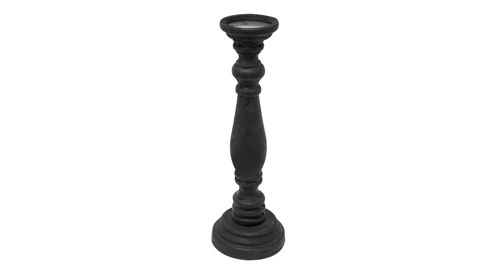 Świecznik drewniany na jedną świecę czarny 35 cm