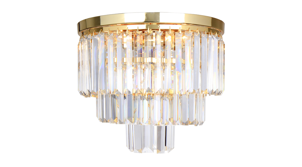 AMADEO to lampa sufitowa o podstawie w kolorze złota oraz szklanymi kryształkami tworzącymi klosz - idealna dla salonu glamour.