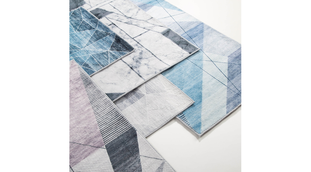 Dywan geometryczny niebieskie trójkąty PUERTO 80x150 cm - kolekcja.