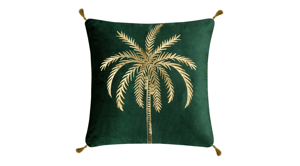 Poszewka welurowa zielona ze złotą palmą PALOMA 45x45 cm