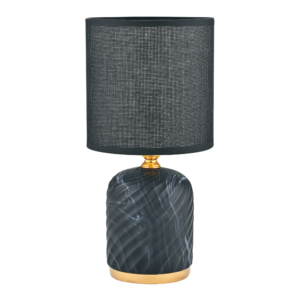 Lampa stołowa z ceramiczną podstawą, czarno złota do salony i sypialni.