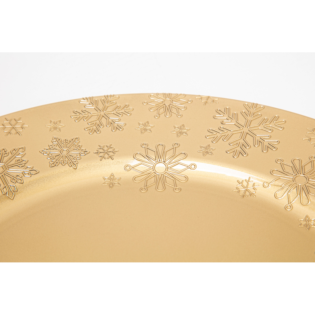 Talerz dekoracyjny podtalerz w śnieżynki  złoty 33 cm