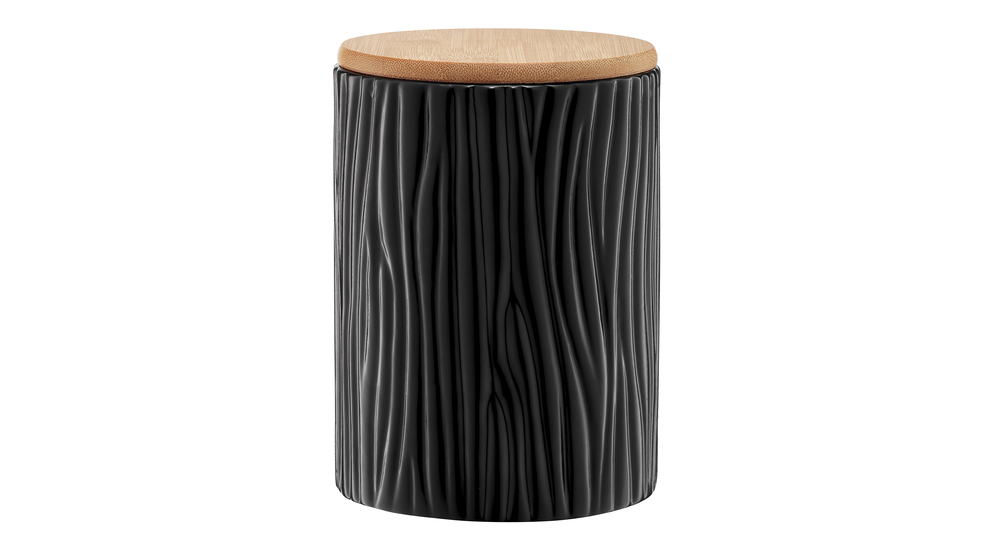 Pojemnik ceramiczny z bambusową pokrywką czarny TUVO 15,7 cm
