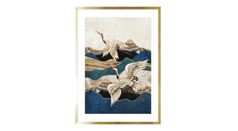 Obraz w złotej ramie FLYING CRANES 50x70 cm