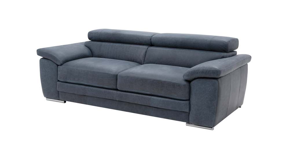 Sofa skórzana z regulowanymi zagłówkami niebieska LINCOLN