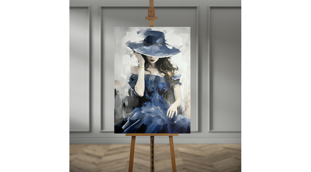 Obraz do salonu kobieta w niebieskiej sukni