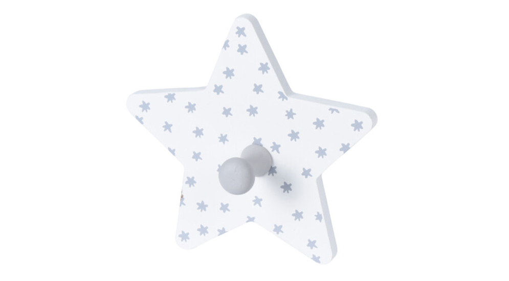 Wieszak do pokoju dziecięcego w biały szare gwiazdki STAR 11x12 cm