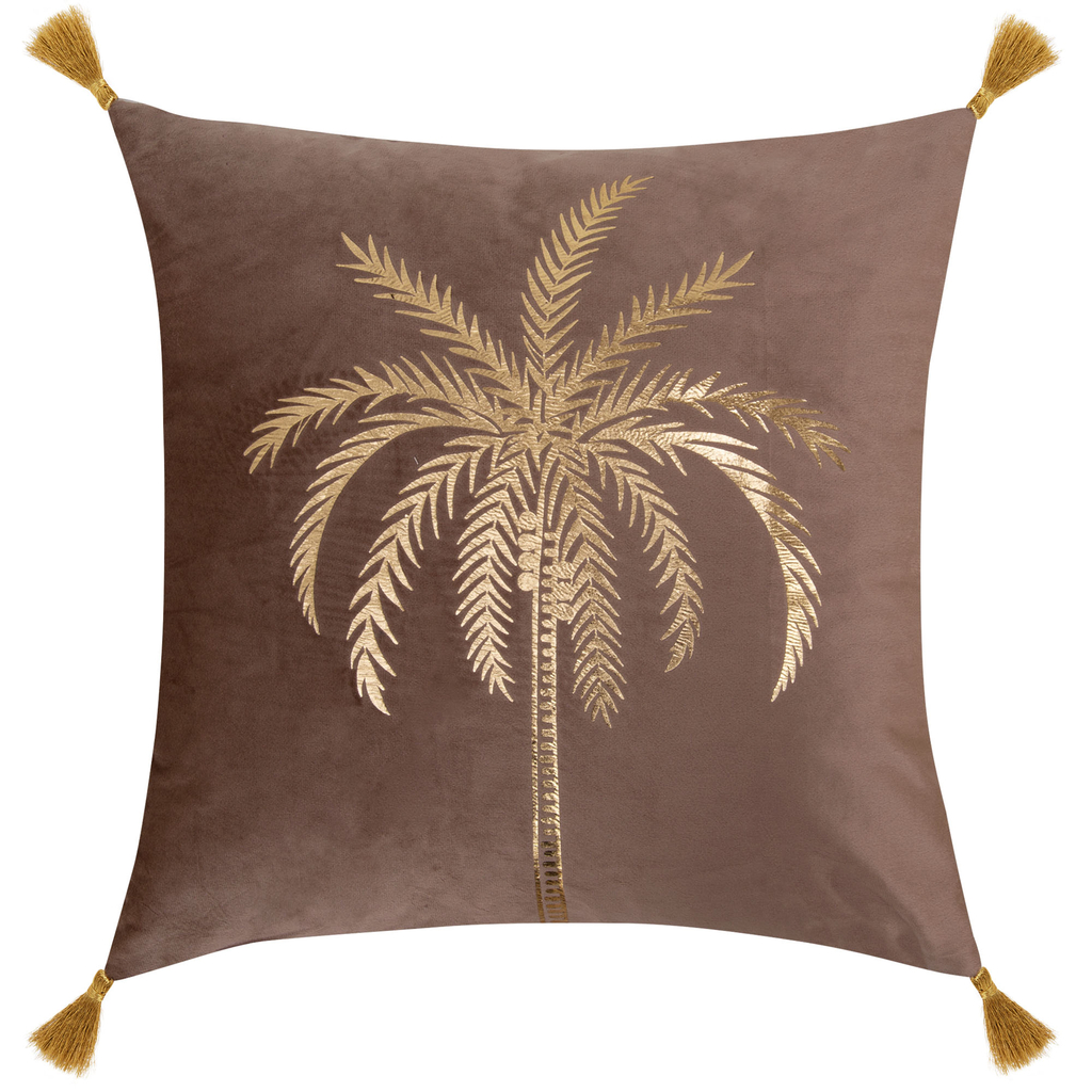 Poszewka welurowa beżowa ze złotą palmą PALOMA 45x45 cm