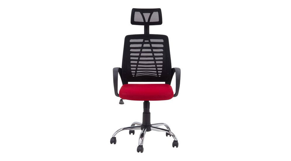 Fotel biurowy z siatką mesh i czerwonym siedziskiem NARTO