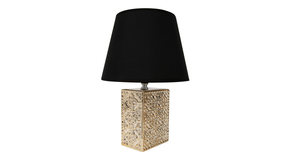 Lampa stołowa ceramiczna marokańska koniczyna czarno-złota 32,5 cm