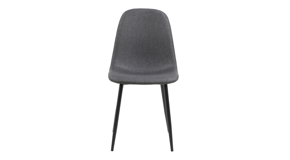 Krzesło szare NINA z tapicerowanym siedziskiem na metalowych nóżkach w czarnym kolorze, widok z przodu.