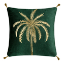 Poszewka welurowa zielona ze złotą palmą PALOMA 45x45 cm