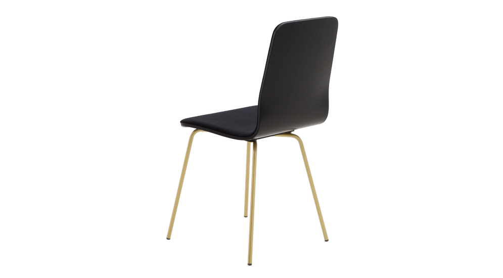 Krzesło welurowe VINGE z czarną tapicerką na metalowych nogach do nowoczesnego wnętrza.