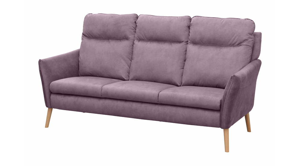 Sofa  fioletowa na drewnianych nogach NORD