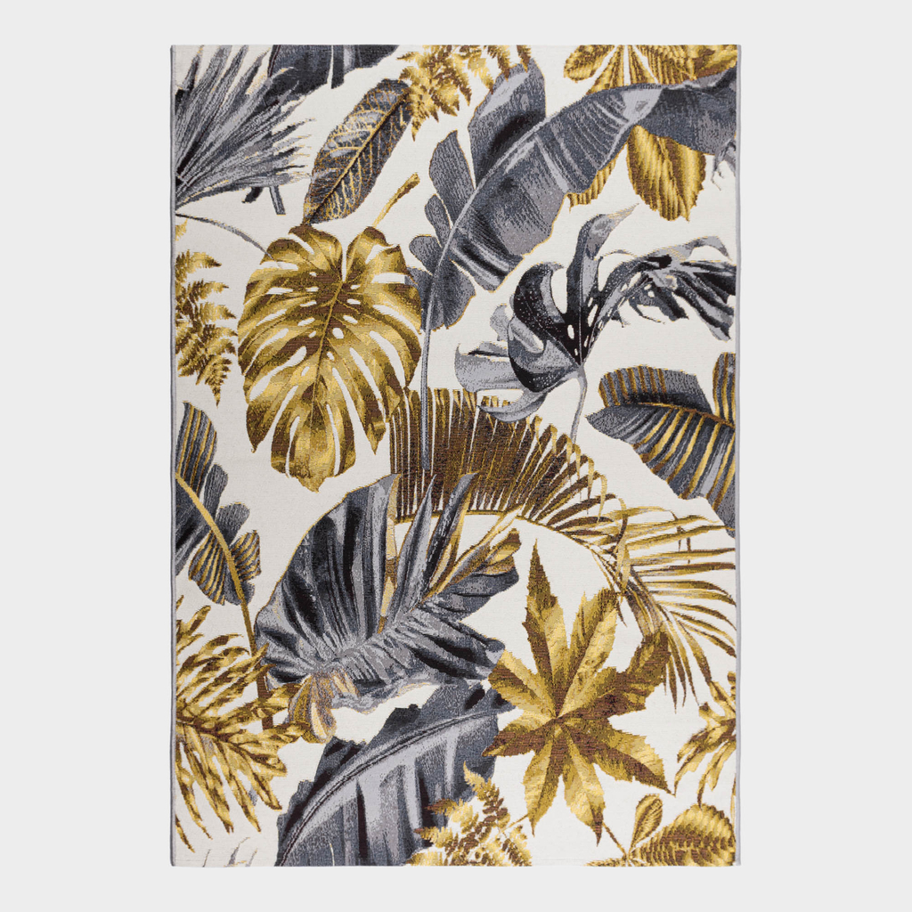 Dywanik w liście złoty FLORAL 60x100 cm tkany na płasko.