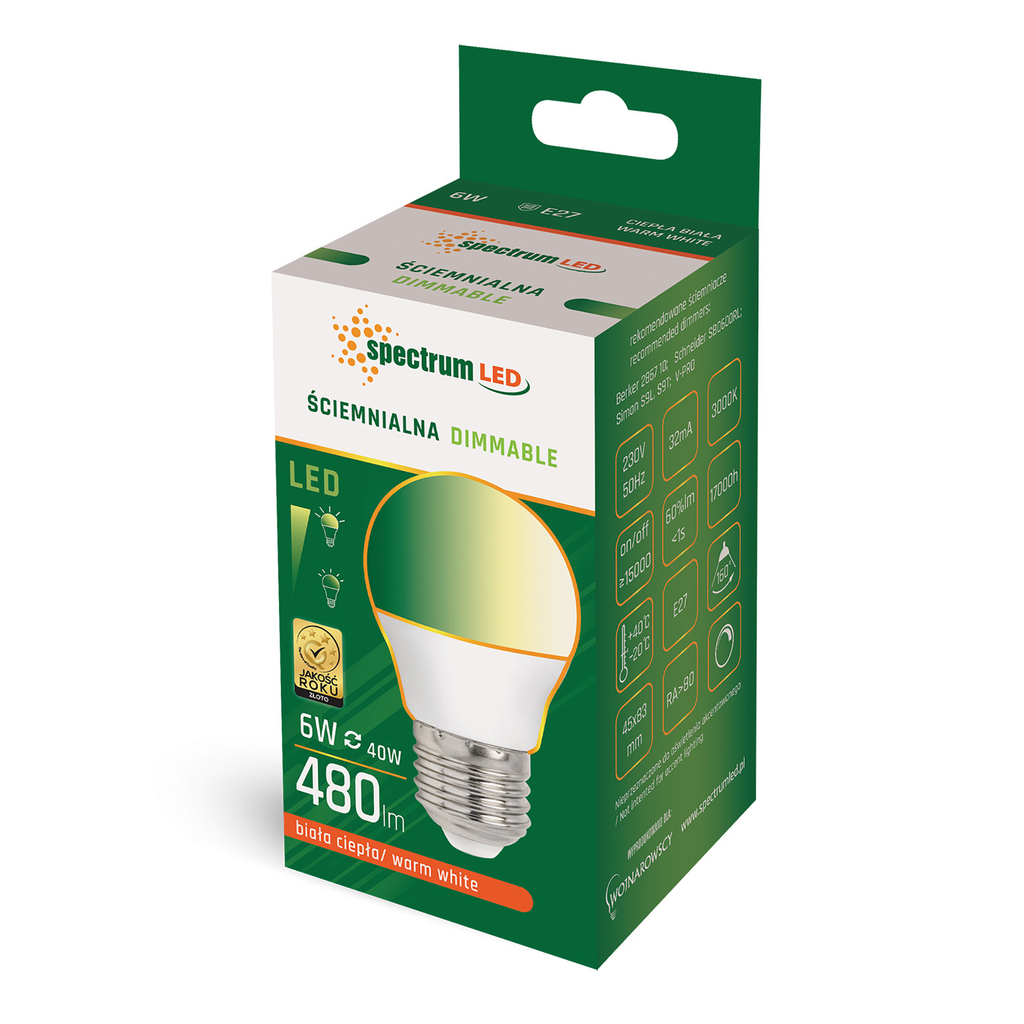 Żarówka LED E27 6W barwa ciepła DIMMABLE SPECTRUM