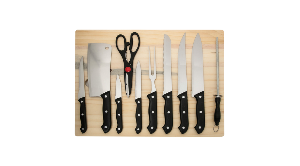 Zestaw 11 elementów noże z deską i nożyczkami