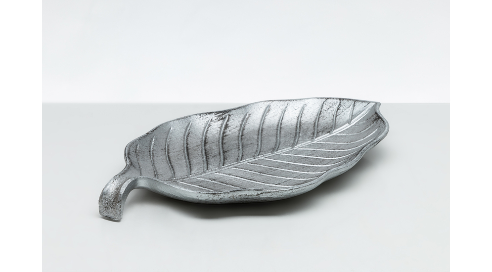 Patera dekoracyjna liść srebrna 28,5 cm