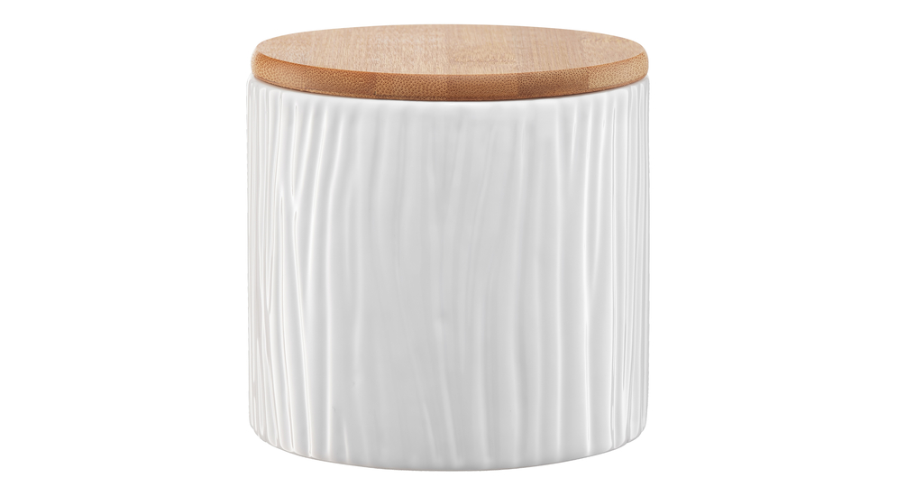 Pojemnik ceramiczny z bambusową pokrywką, biały TUVO 10,7 cm
