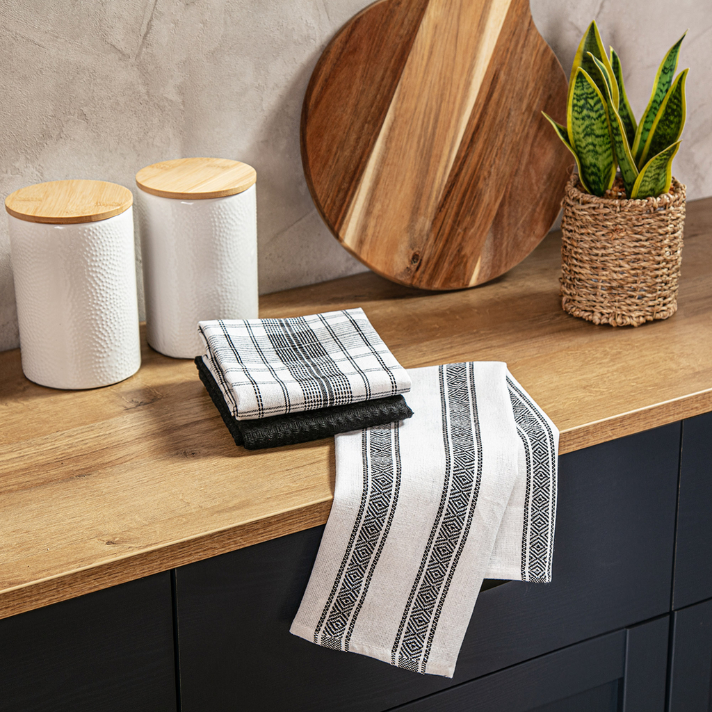 Komplet 3 ręczników kuchennych z bawełny czarne 40x60 cm