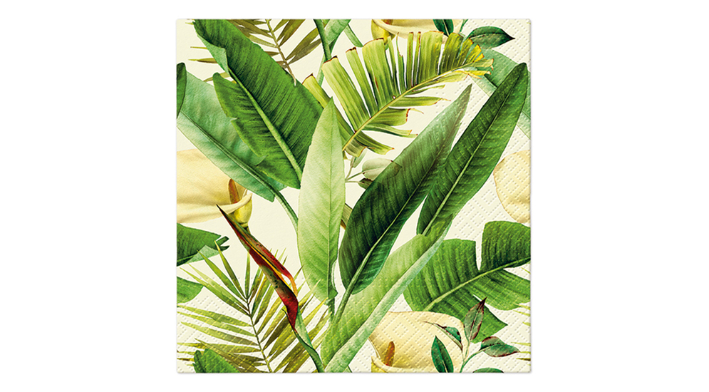 Papierowe serwetki w egzotyczne, zielone liście