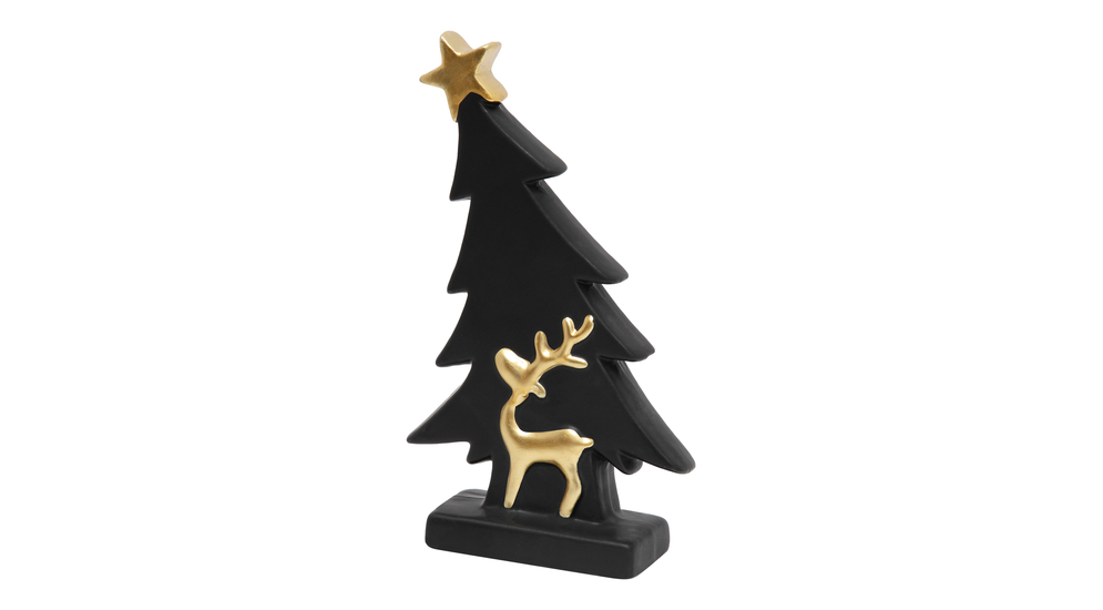 Ozdoba świąteczna CHOINKA  z reniferem czarno-złota 19,6 cm