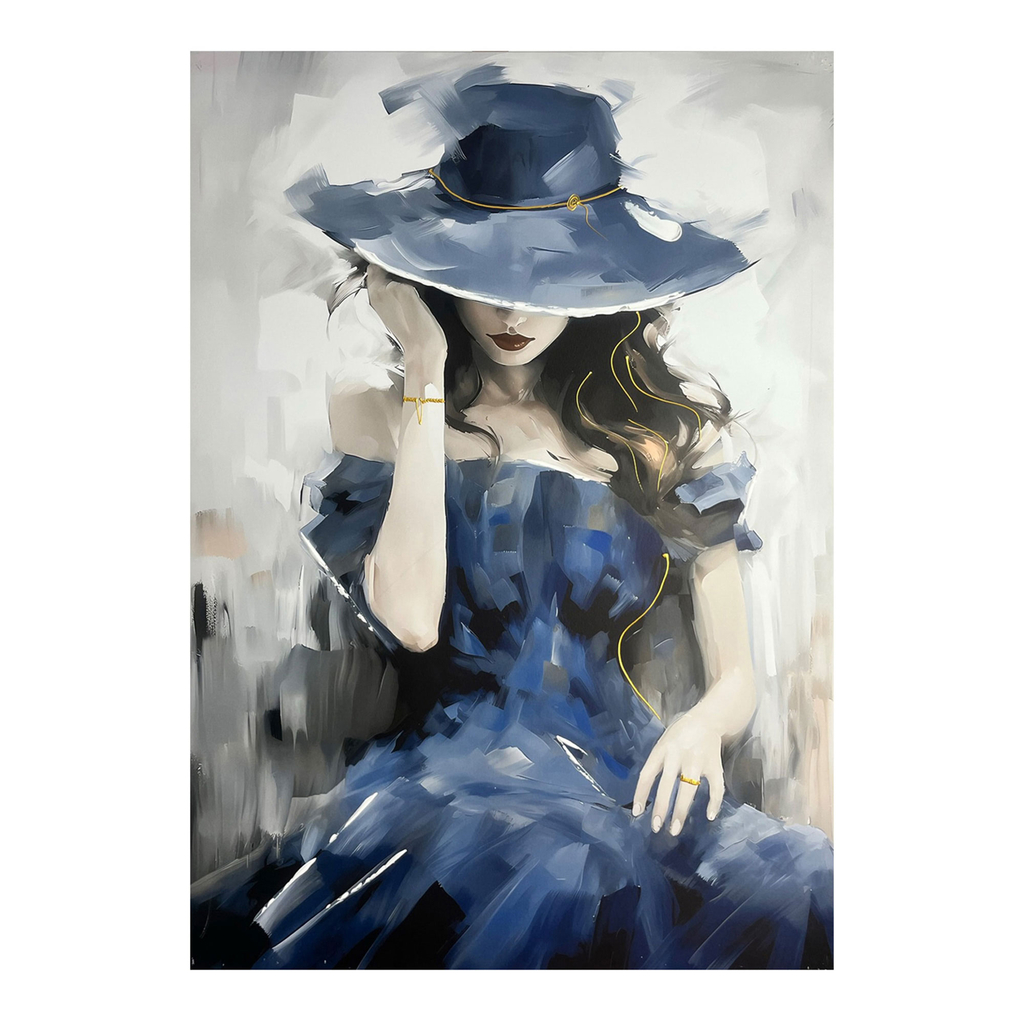 Obraz do salonu kobieta w niebieskiej sukni