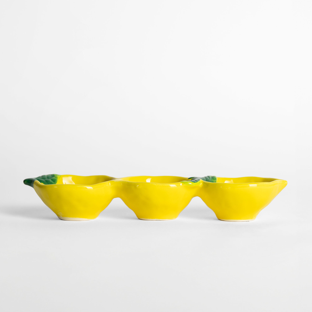 Żółte potrójne naczynie w kształcie cytryn