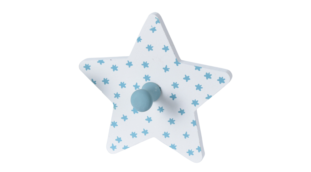 Wieszak do pokoju dziecięcego biały w niebieskie gwiazdki STAR 11x12 cm