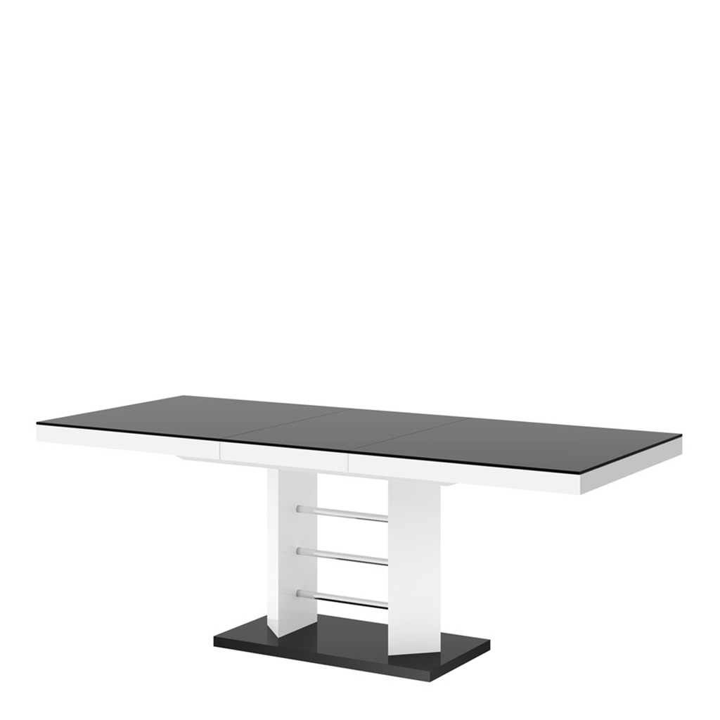 Biały stół LINOSA LUX z czarną podstawą i blatem.