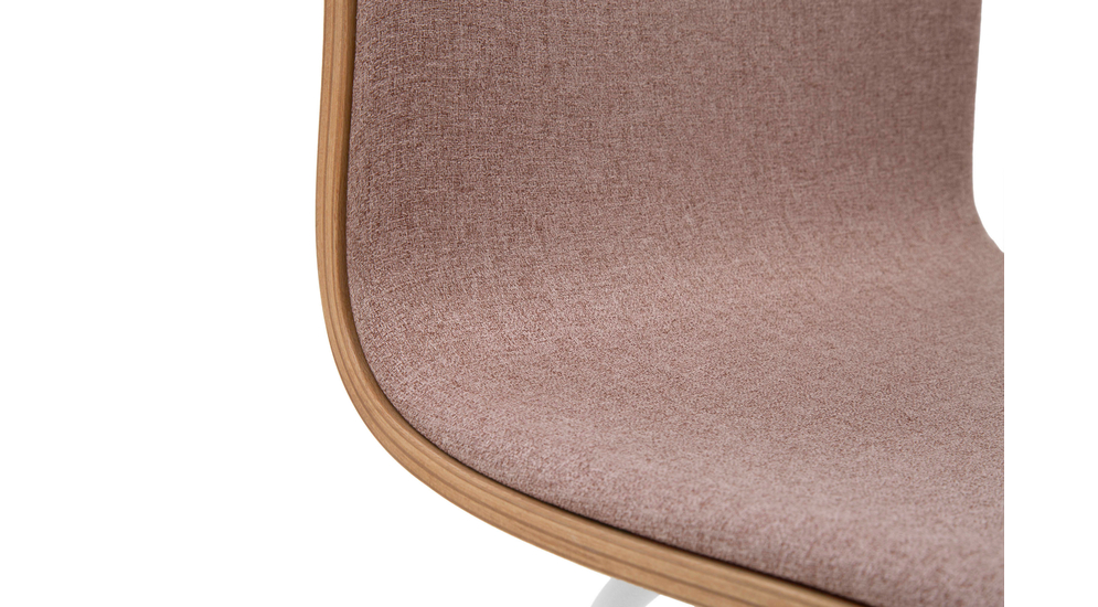 Krzesło VINGE z różową tapicerką na metalowych nogach do nowoczesnego wnętrza.