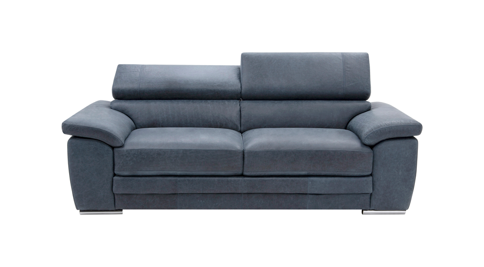 Sofa skórzana z regulowanymi zagłówkami niebieska LINCOLN