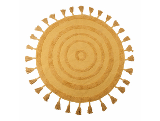 Dywanik okrągły z frędzlami żółty BOHO 100 cm