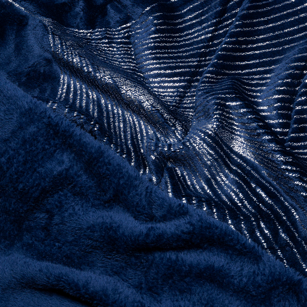 Koc w srebrne liście niebieski MAYKO 150x200 cm