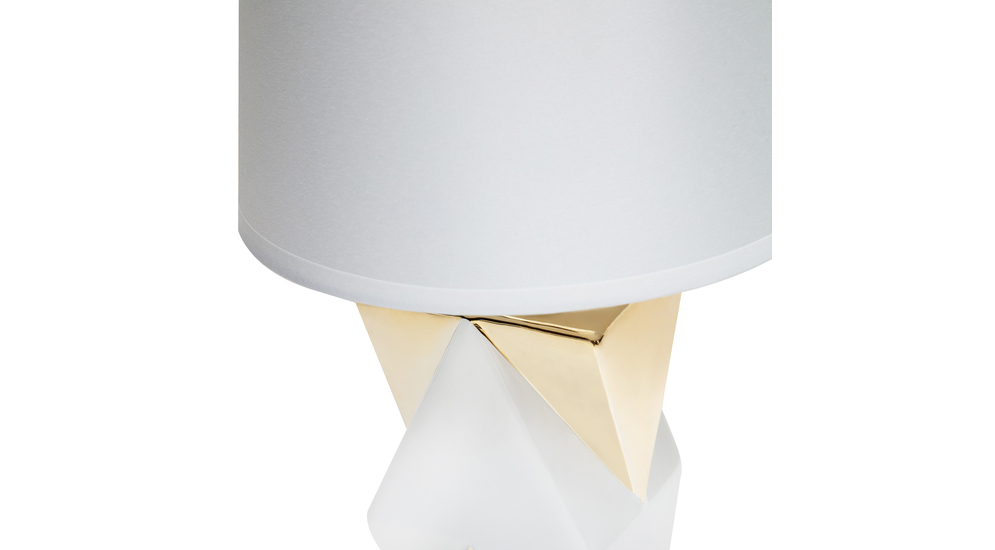 Lampka nocna glamour biało - złota, ceramiczna podstawa