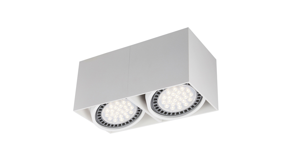 Natynkowy biały reflektor 2-punktowy BOX został zaprojektowany z myślą o kameralnych wnętrzach. Wykonana z aluminium obudowa lampy jest lekka i trwała. Konstrukcja umożliwia regulację ustawienia każdego z 2 punktów świetlnych.