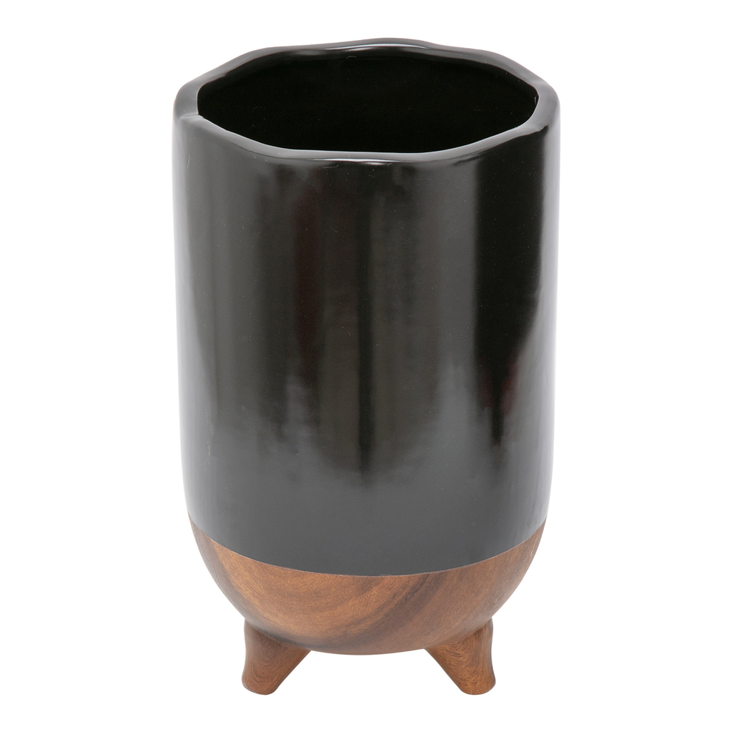 Wazon ceramiczny boho czarno-brązowy 21,5 cm