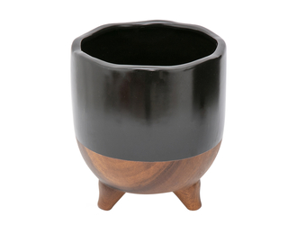 Osłonka dekoracyjna ceramiczna czarno-brązowa 16,4 cm