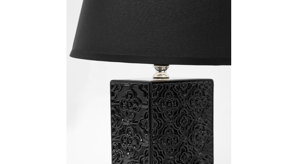 Lampa stołowa ceramiczna marokańska koniczyna czarna 32,5 cm