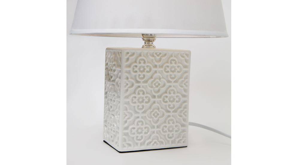 Lampa stołowa ceramiczna marokańska koniczyna srebrna 32,5 cm