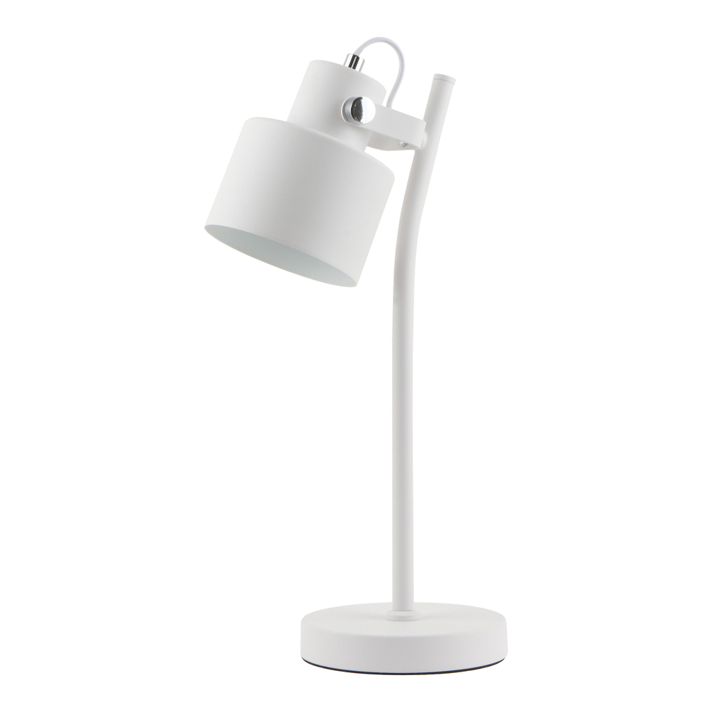 Lampa biurkowa DRACO w białym kolorze w ruchomym kloszem i okrągłą podstawą.