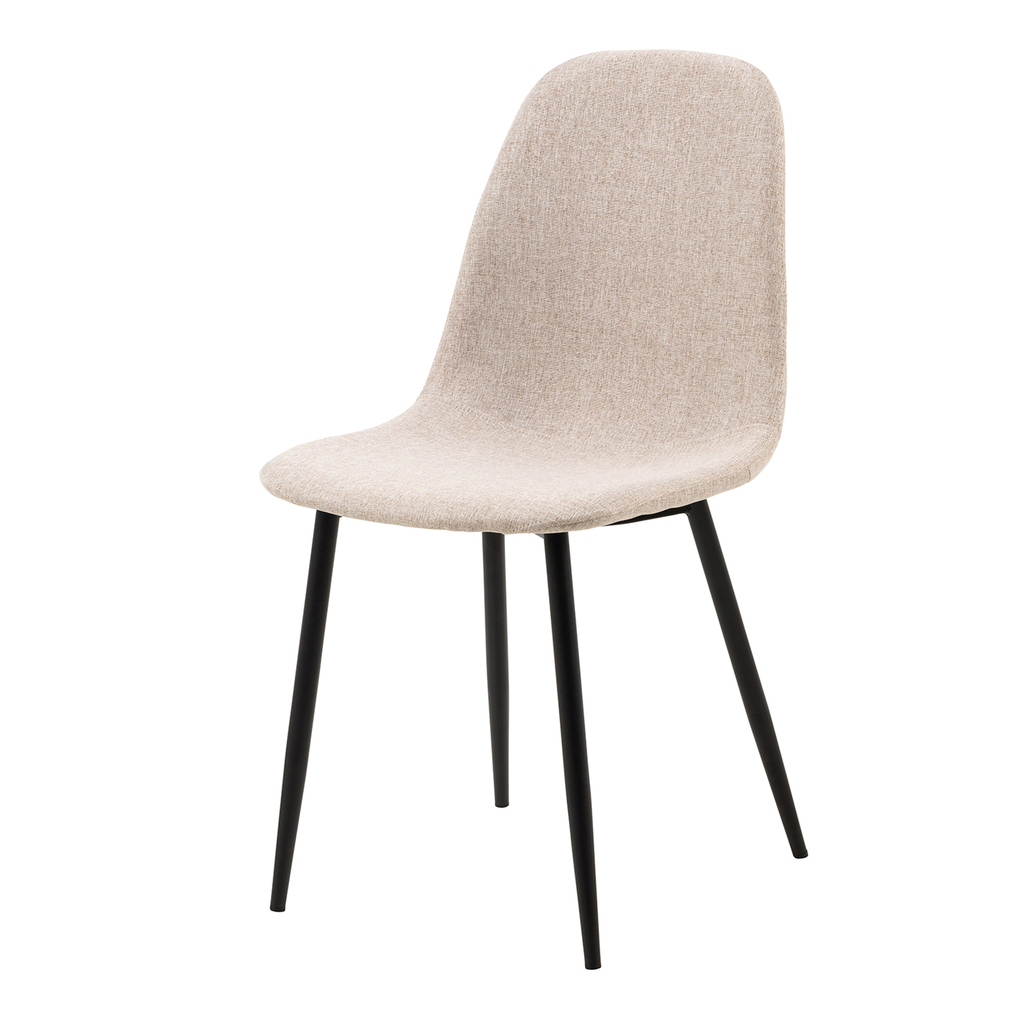 Krzesło tapicerowane NINA z beżowym siedziskiem na metalowych nogach.