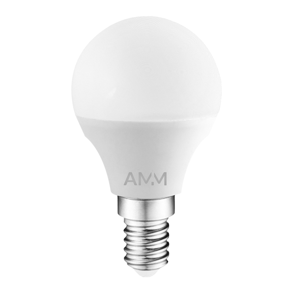 Żarówka AMM-E14-G45-4,9W-WW emituje światło o ciepłej barwie – 3000K i strumieniu 470 lumenów.