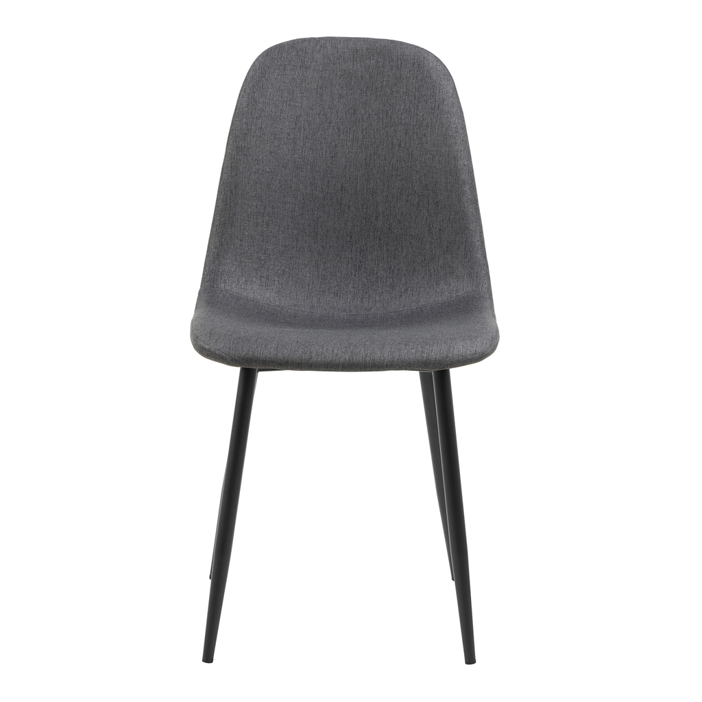 Krzesło szare NINA z tapicerowanym siedziskiem na metalowych nóżkach w czarnym kolorze, widok z przodu.