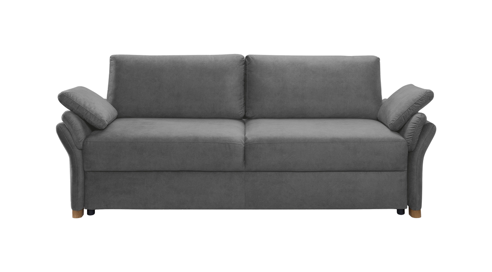 Sofa szara z dodatkowym materacem do spania.