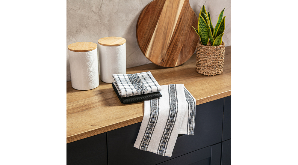 Komplet 3 ręczników kuchennych z bawełny czarne 40x60 cm