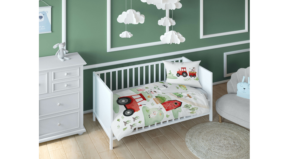 Pościel bambusowa do łóżeczka dla niemowląt czerwony TRAKTOR 100x135 cm