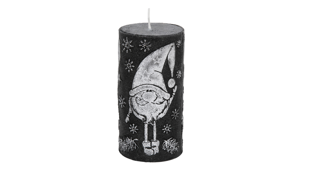 Świeca świąteczna walec czarno-srebrny SKRZAT 6,5x14 cm