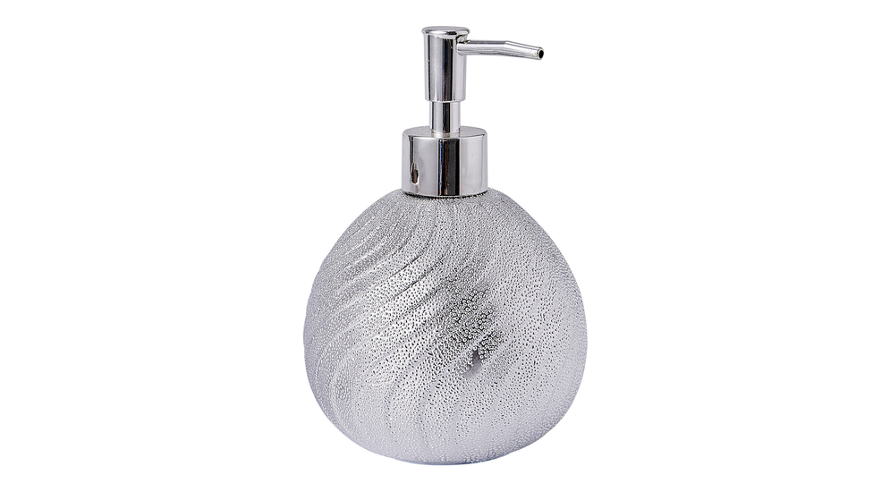Dozownik do mydła w płynie ceramiczny srebrny 14 cm
